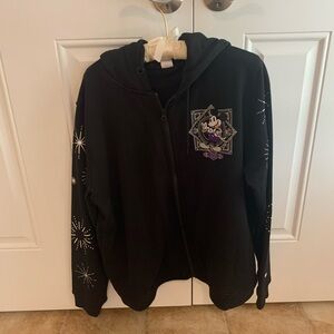 Disney 100 Years Black Zip Front Hoodie.